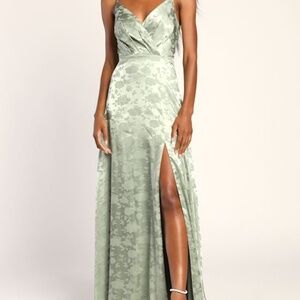 Lulus Radiant Refinement Sage Green Satin Jacquard Maxi Dress - Size M